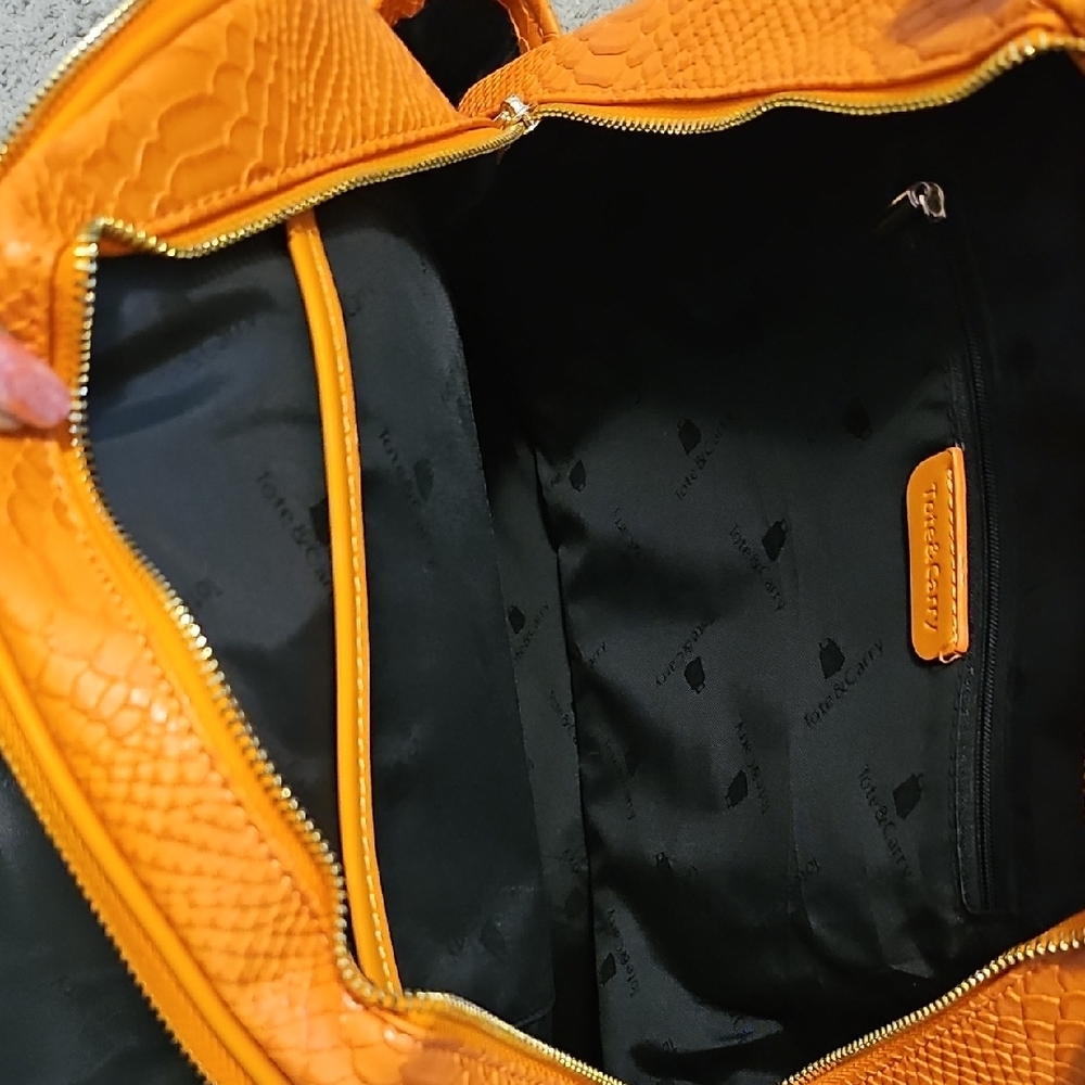 Tote & Carry Textured Orange Backpack - Picture 4 of 6